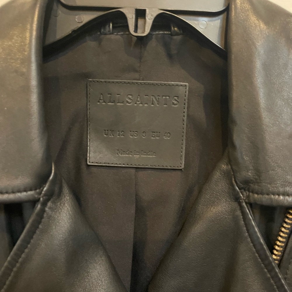 All Saints Women’s Leather Motorcycle Biker Jacket - Picture 4 of 4